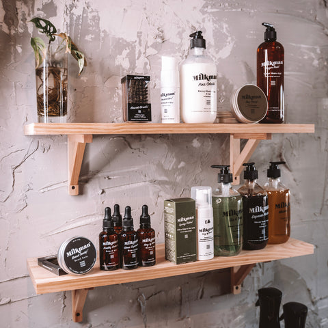 Milkman products on a shelf display