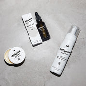 beard oil, beard wash and balm combo in king of wood scent