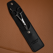 milkman beard scissors with soft lined leather look black storage pouch